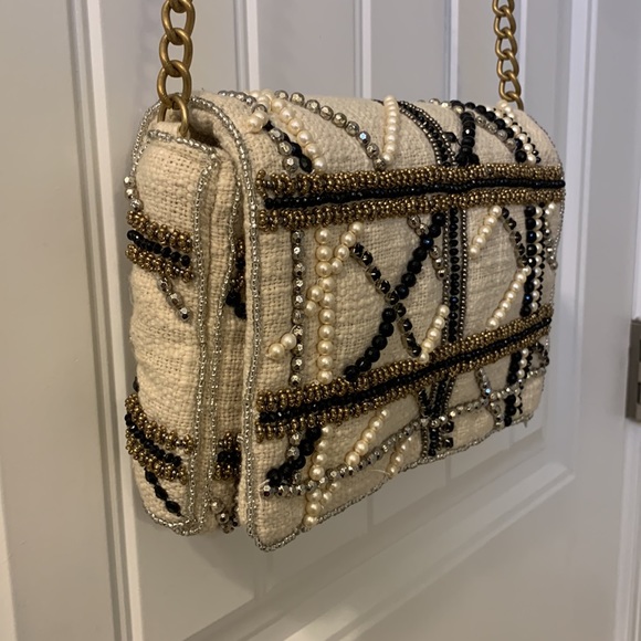 Zara Beaded Off-White Crossbody Bag - Picture 4 of 14